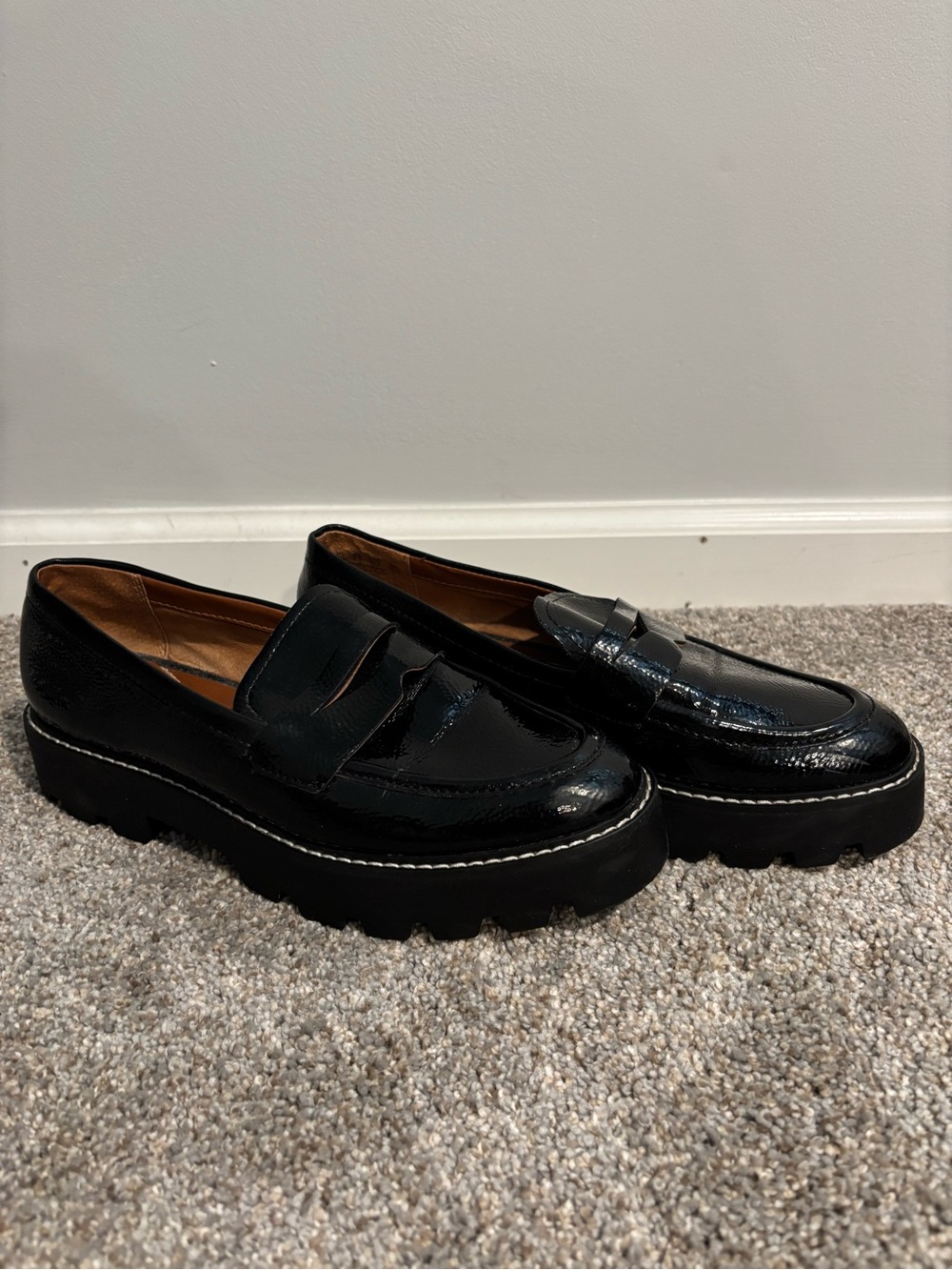 Franco Sarto Bazel Women’s Black Leather Loafer Slip-On Round Toe 8.5 Sz Medium